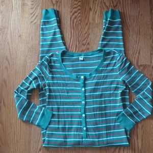 Old Navy green stripe sleeper pajamas size L